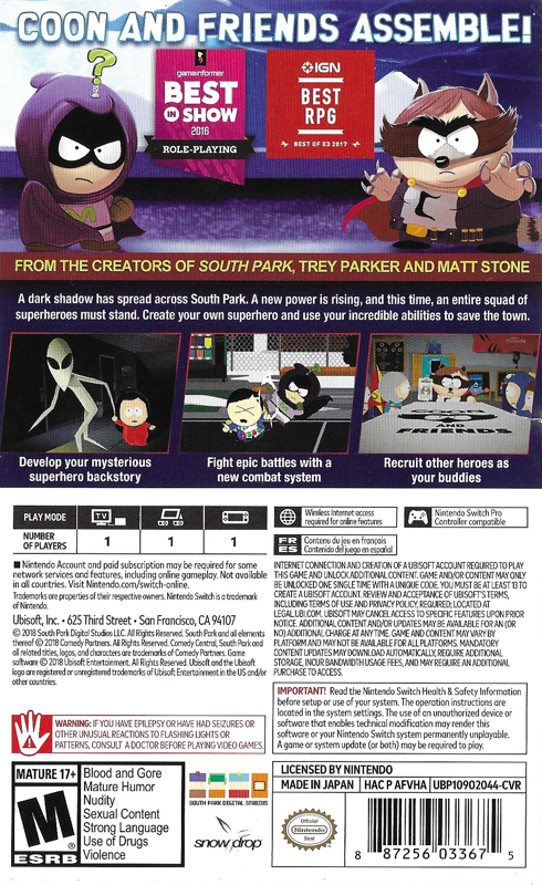 Back Cover for South Park: The Fractured But Whole (Nintendo Switch)