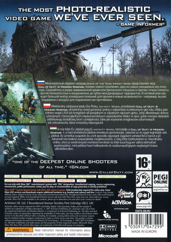 Back Cover for Call of Duty 4: Modern Warfare (Xbox 360)