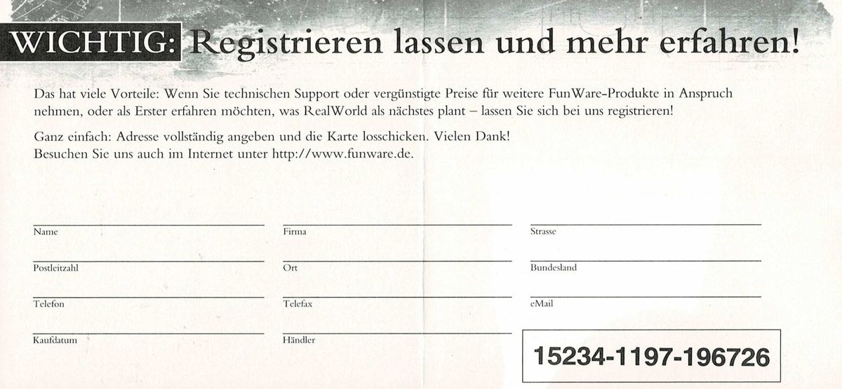 Extras for Ceremony of Innocence (Macintosh and Windows): Registration Card - Back