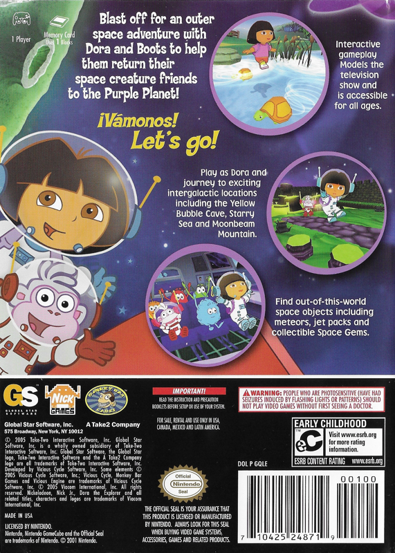 Back Cover for Dora the Explorer: Journey to the Purple Planet (GameCube)