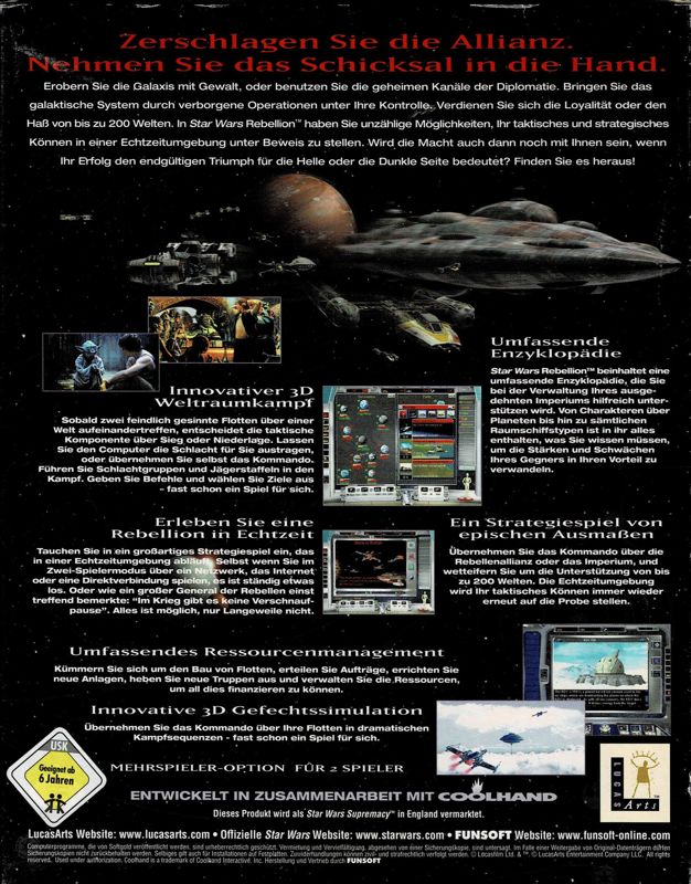 Back Cover for Star Wars: Rebellion (Windows) (Complete German version)