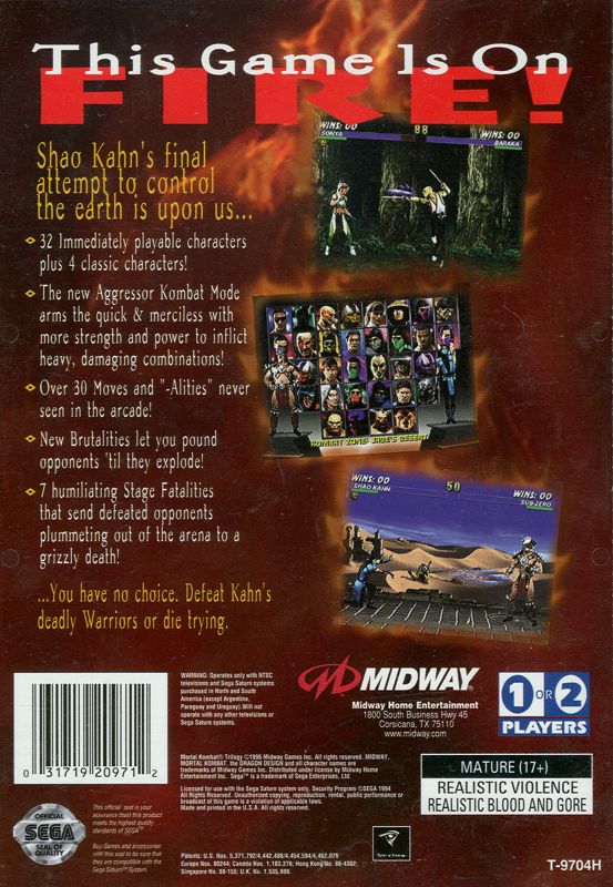 Back Cover for Mortal Kombat Trilogy (SEGA Saturn)