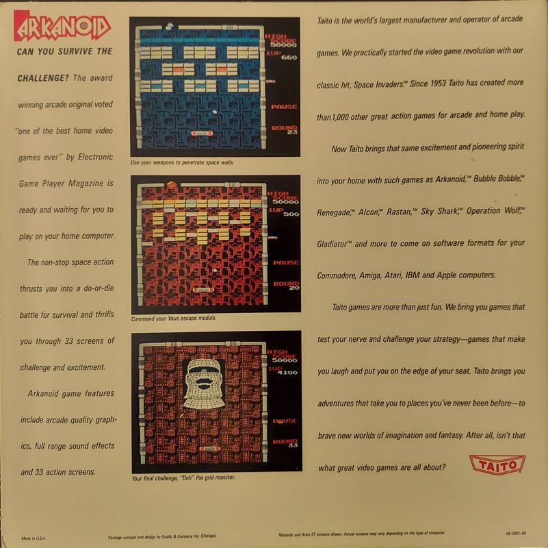 Back Cover for Arkanoid (Apple II)