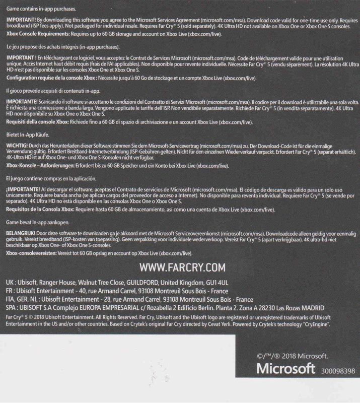 Advertisement for Far Cry 5 (Deluxe Edition) (Xbox One): Digital Deluxe Pack ad - back