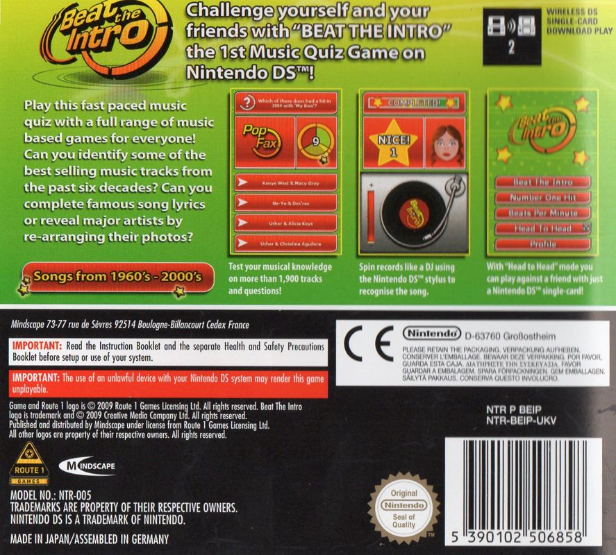 Back Cover for Beat the Intro (Nintendo DS)