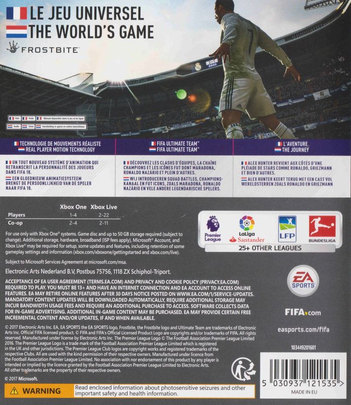 Back Cover for FIFA 18 (Xbox One)