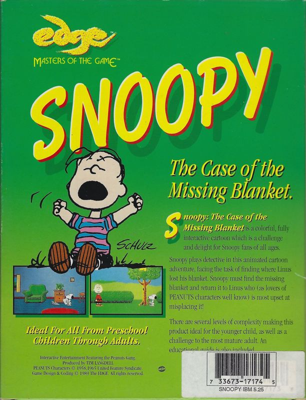 Back Cover for Snoopy: The Cool Computer Game (DOS)