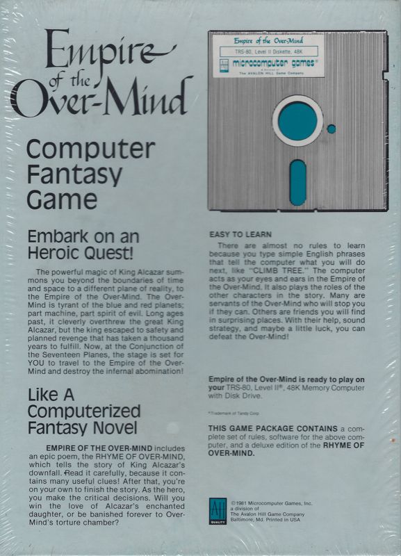 Back Cover for Empire of the Over-Mind (TRS-80) (Disk version)