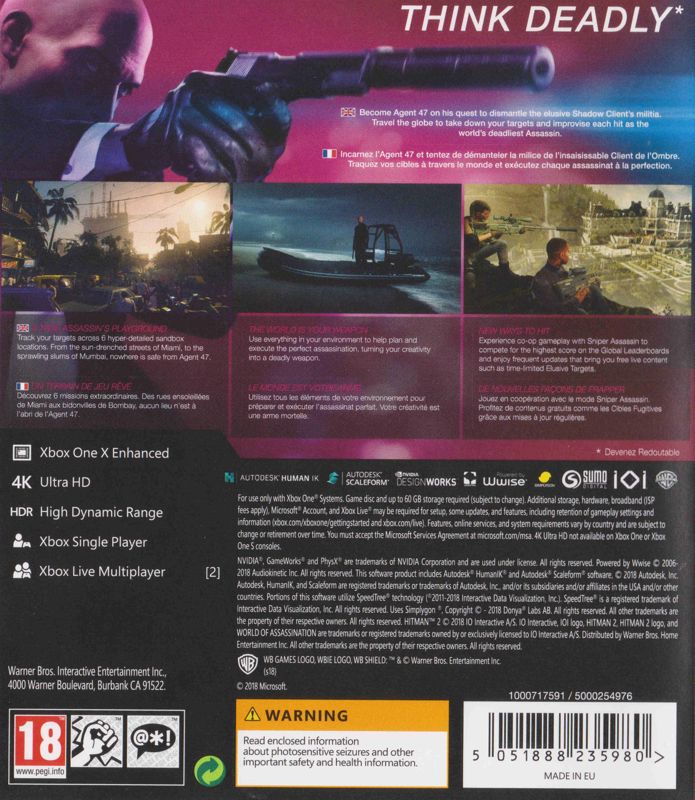 Back Cover for Hitman 2 (Xbox One)