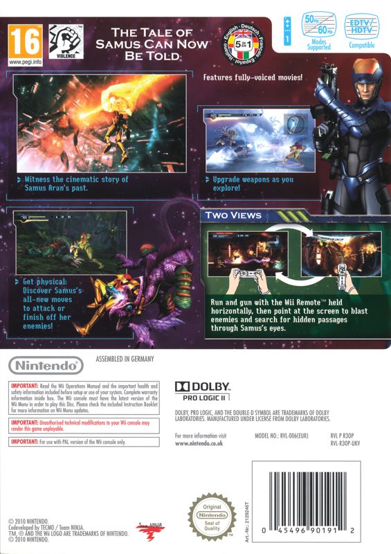 Back Cover for Metroid: Other M (Wii)