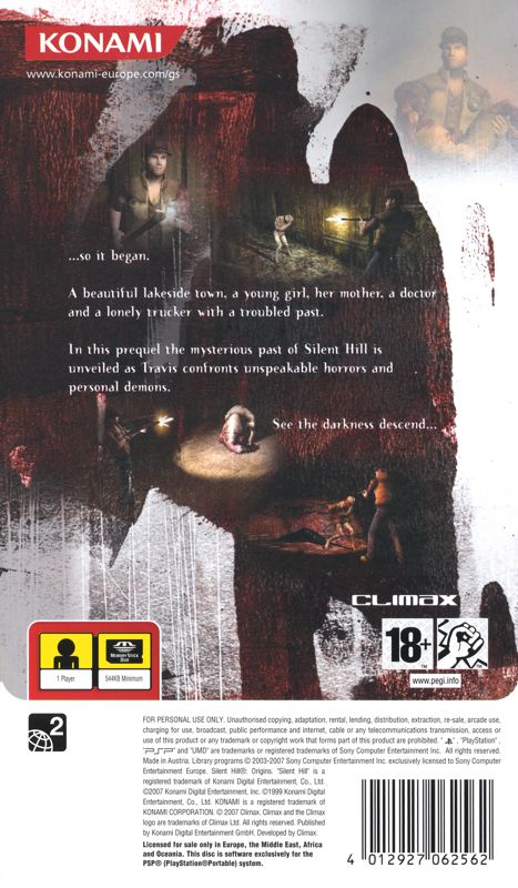 Back Cover for Silent Hill: 0rigins (PSP) (European release)