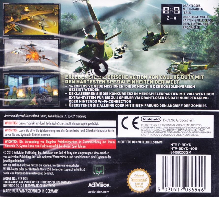 Back Cover for Call of Duty: Black Ops (Nintendo DS)