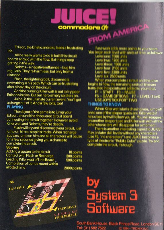 Back Cover for Juice! (Commodore 64)