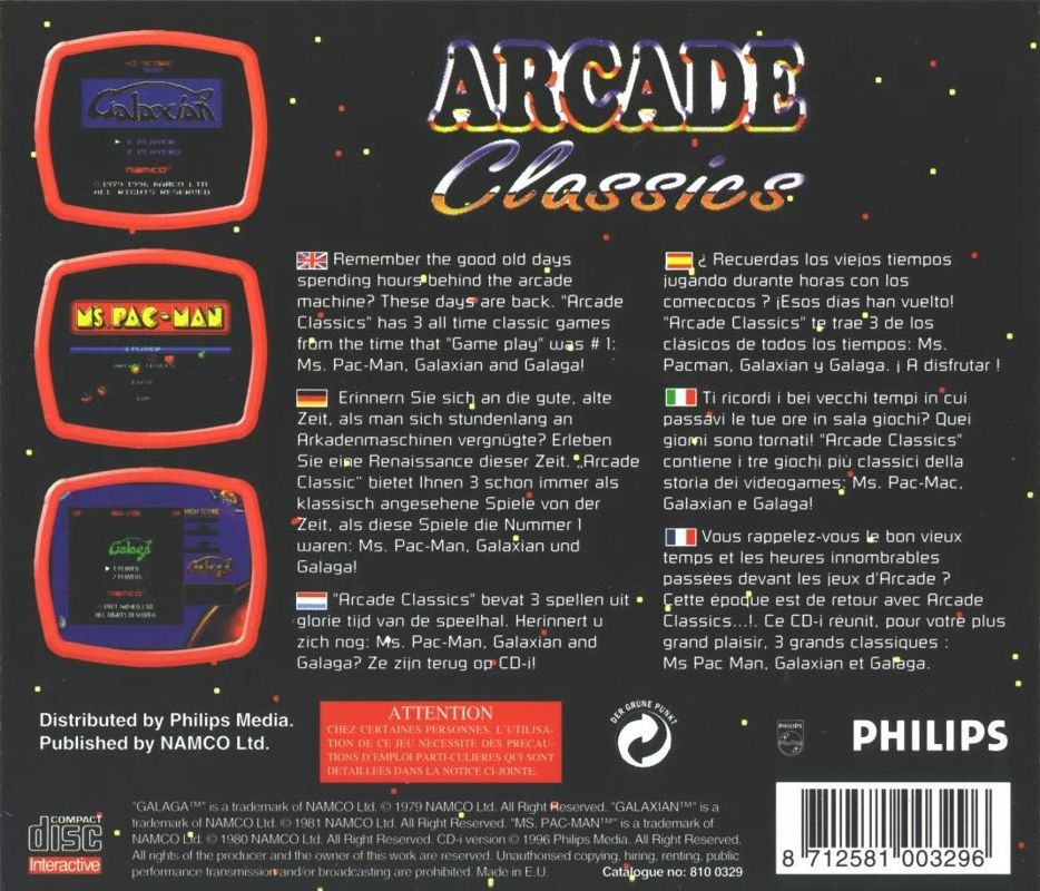 Back Cover for Arcade Classics (CD-i)