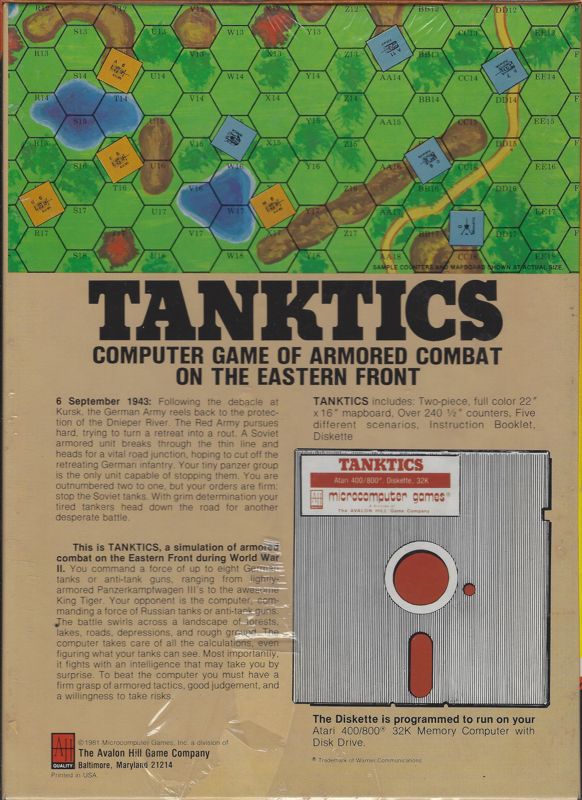 Back Cover for Tanktics (Atari 8-bit) (Disk version)