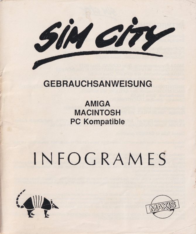 Manual for SimCity De Luxe (DOS): Front