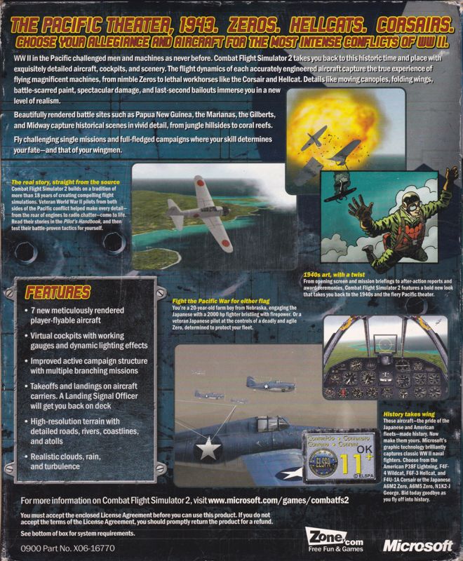 Back Cover for Microsoft Combat Flight Simulator 2: WW II Pacific Theater (Windows) (Alternate box cover with ELSPA rating)