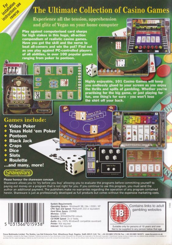 Back Cover for 101 Casino Games (Windows)