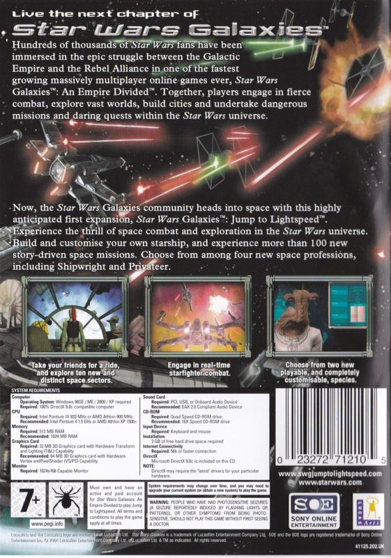 Back Cover for Star Wars: Galaxies - Jump to Lightspeed (Windows)