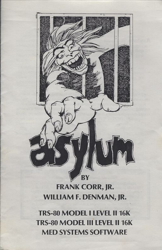 Front Cover for Asylum (TRS-80): Also front cover of manual