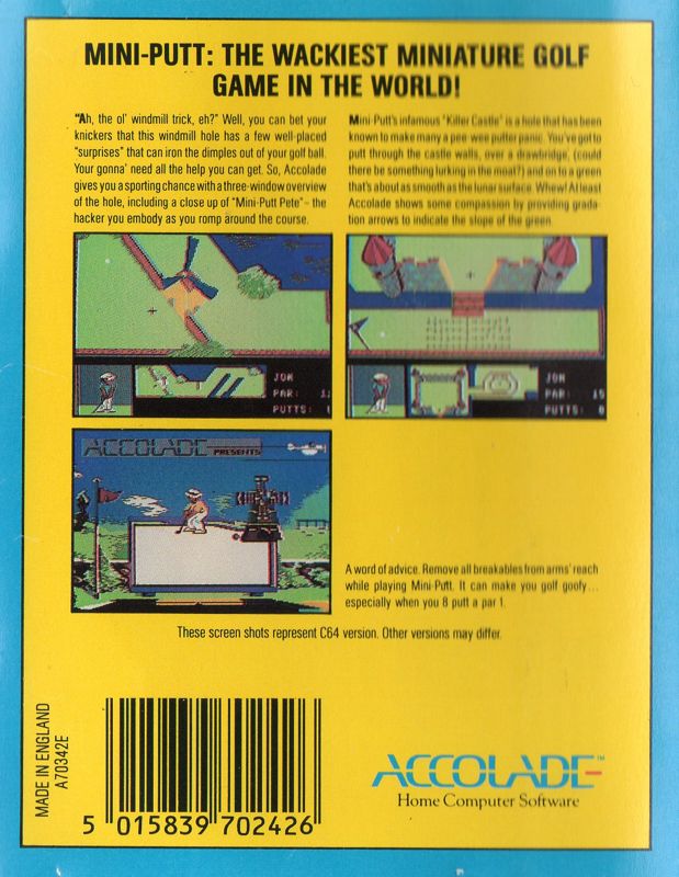 Back Cover for Mini-Putt (Commodore 64) (Cassette release)