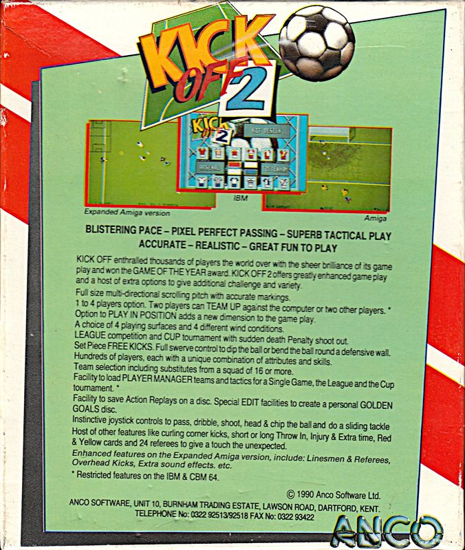 Back Cover for Kick Off 2 (Amiga) (1MB Expanded Amiga version)