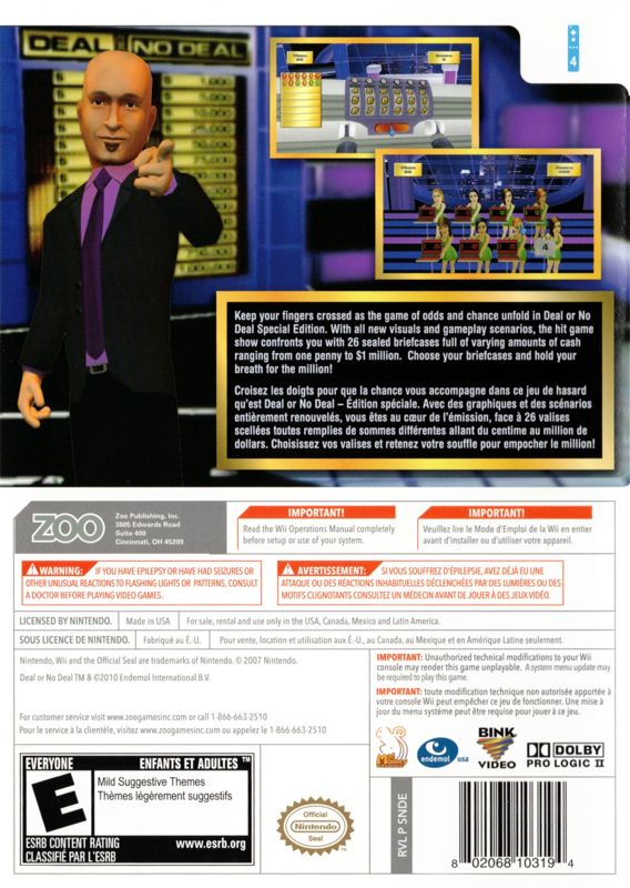 Back Cover for Deal or No Deal: Special Edition (Wii)