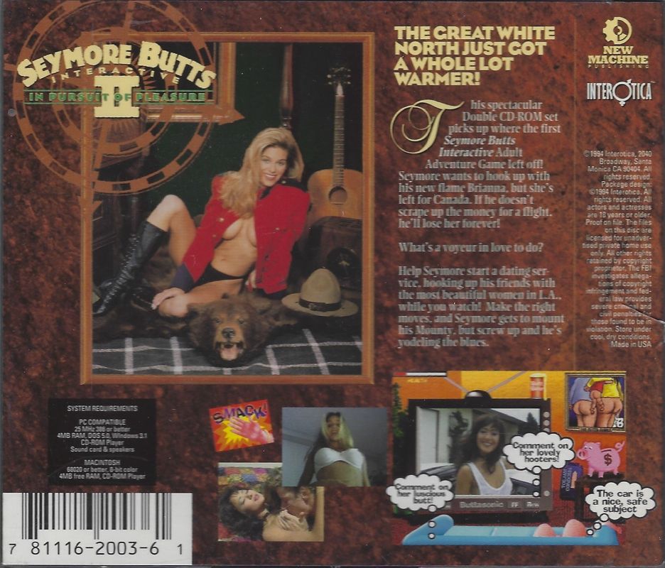 Back Cover for Seymore Butts Interactive II: In Pursuit of Pleasure (DOS and Macintosh and Windows 3.x)