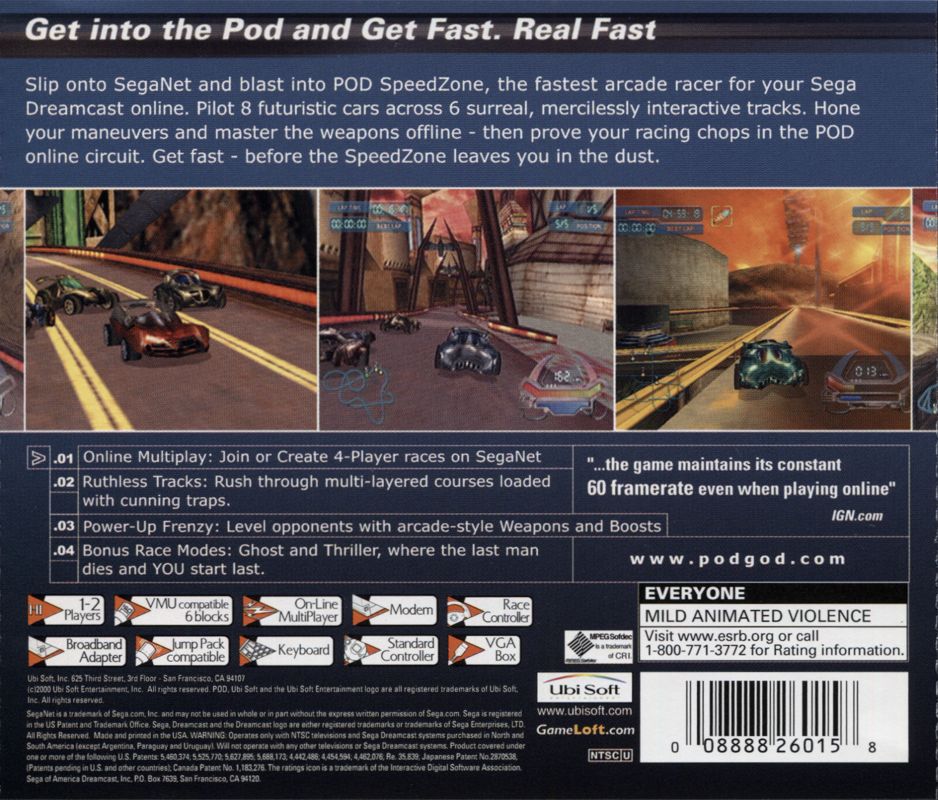 Back Cover for POD SpeedZone (Dreamcast)