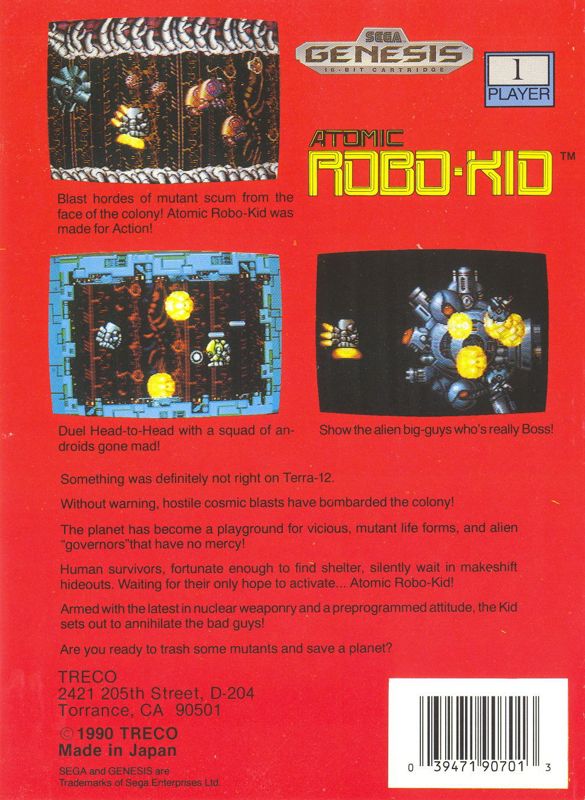 Back Cover for Atomic Robo-Kid (Genesis)