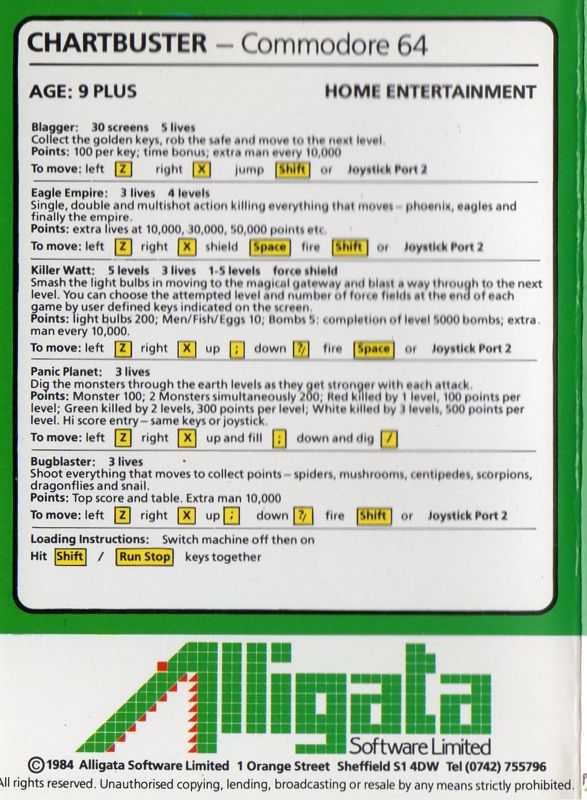 Back Cover for Chartbuster (Commodore 64)