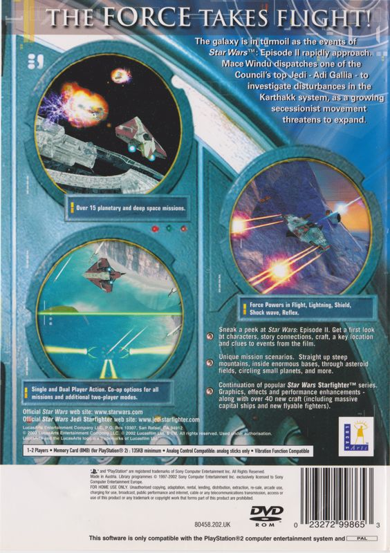 Back Cover for Star Wars: Jedi Starfighter (PlayStation 2)