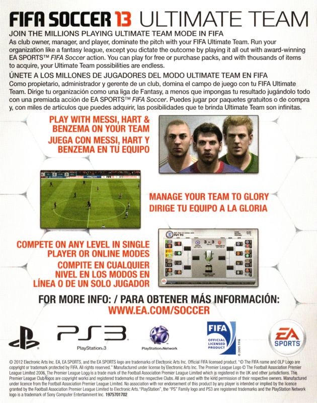 Advertisement for FIFA Soccer 13 (PlayStation 3): Back