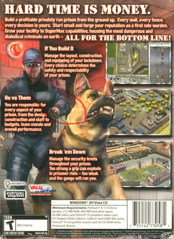 Back Cover for Prison Tycoon 4: SuperMax (Windows)