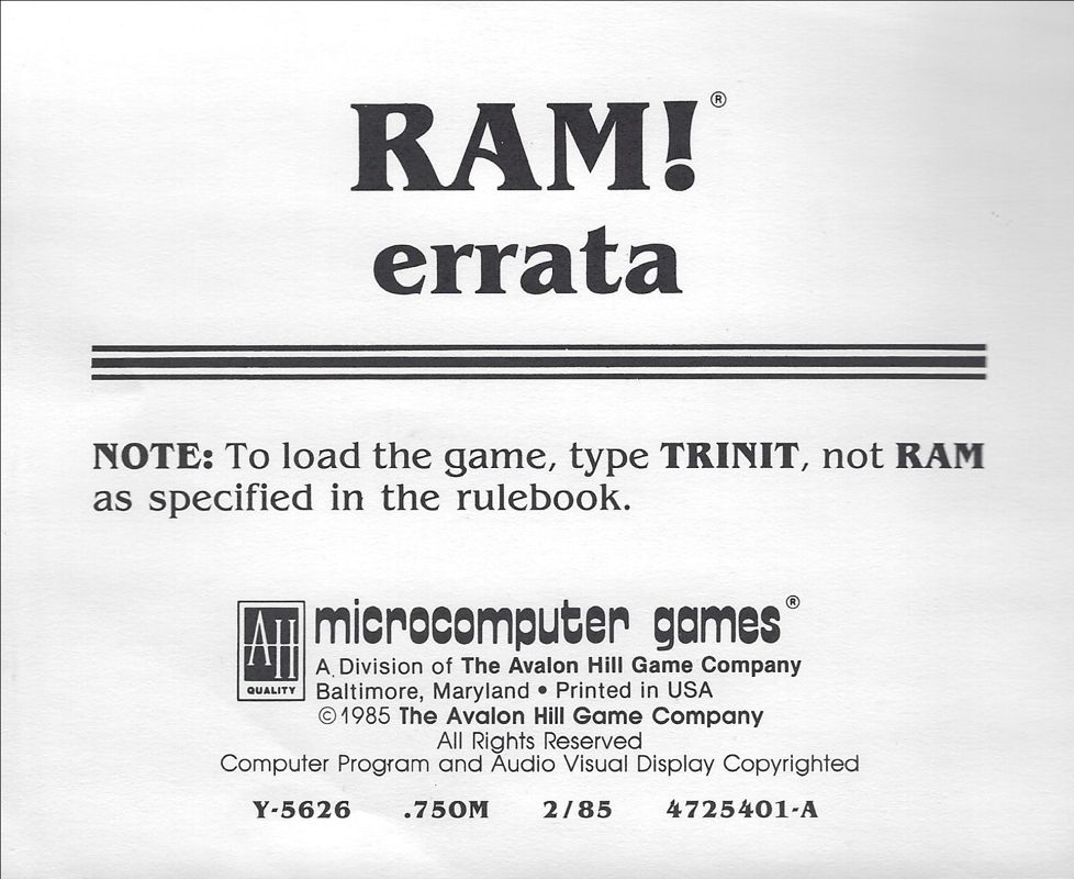 Other for RAM! (DOS): Errata card