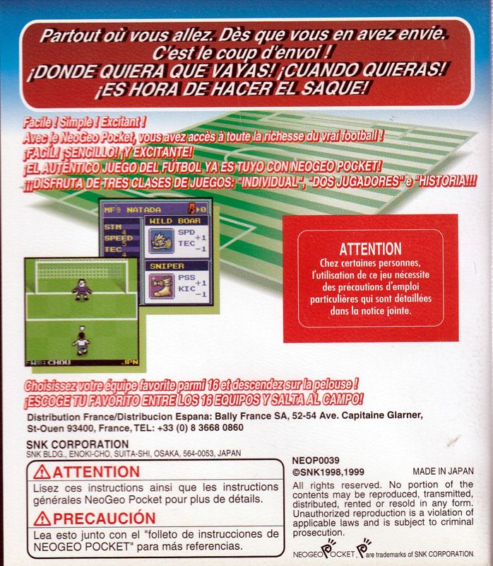 Back Cover for Neo Geo Cup '98 Plus Color (Neo Geo Pocket Color)