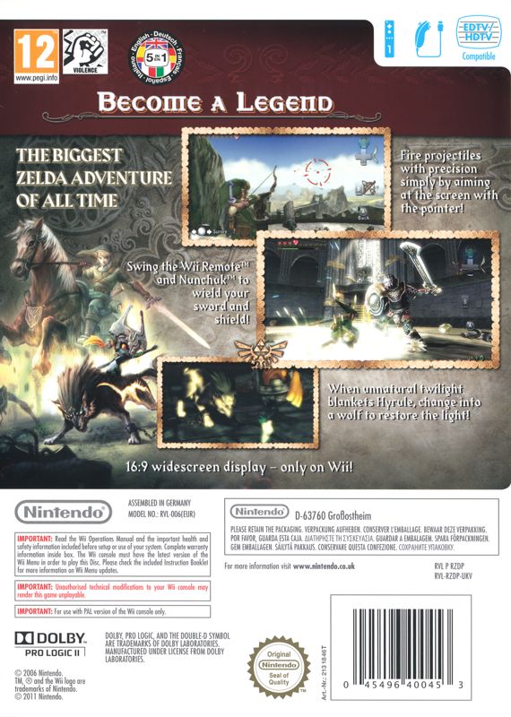 Back Cover for The Legend of Zelda: Twilight Princess (Wii) (Nintendo Selects release)