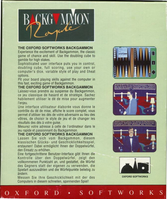 Back Cover for Backgammon Royale (DOS)