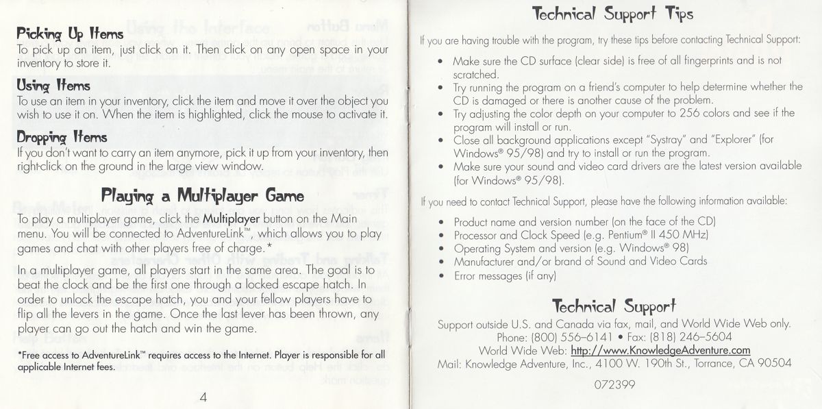 Manual for Dr. Brain Thinking Games: IQ Adventure (Windows) (Mindventure re-release): Interior Pages (6-7)