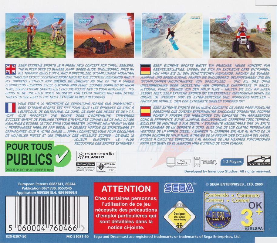 Back Cover for Xtreme Sports (Dreamcast)