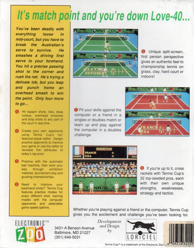 Back Cover for Tennis Cup (DOS) (3.5" & 5.25" Release)