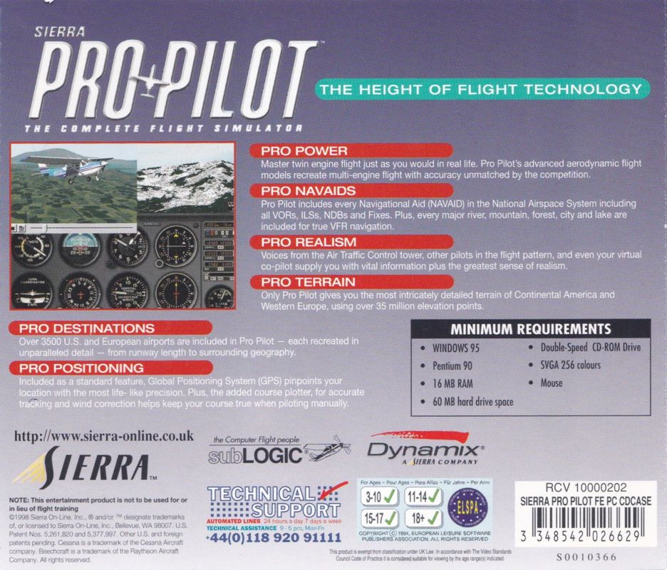 Other for Sierra Pro Pilot 98: The Complete Flight Simulator (Windows): Jewel Case - Back