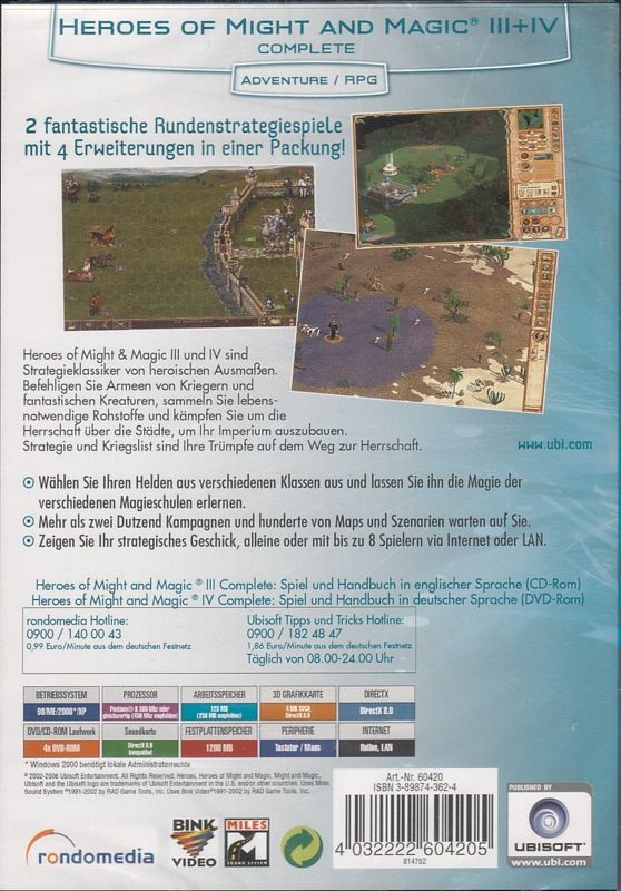 Back Cover for Heroes of Might and Magic III+IV: Complete (Windows) (Ubisoft eXclusive release)