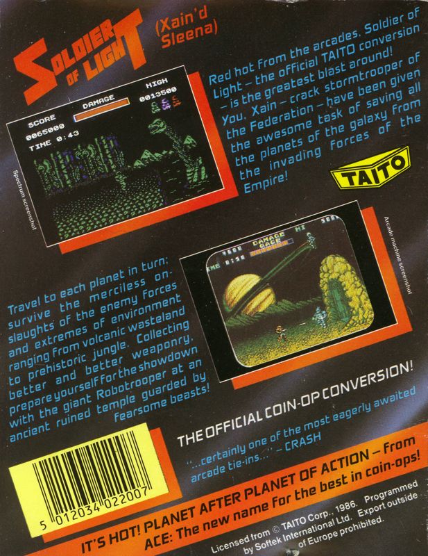 Back Cover for Soldier of Light (ZX Spectrum)