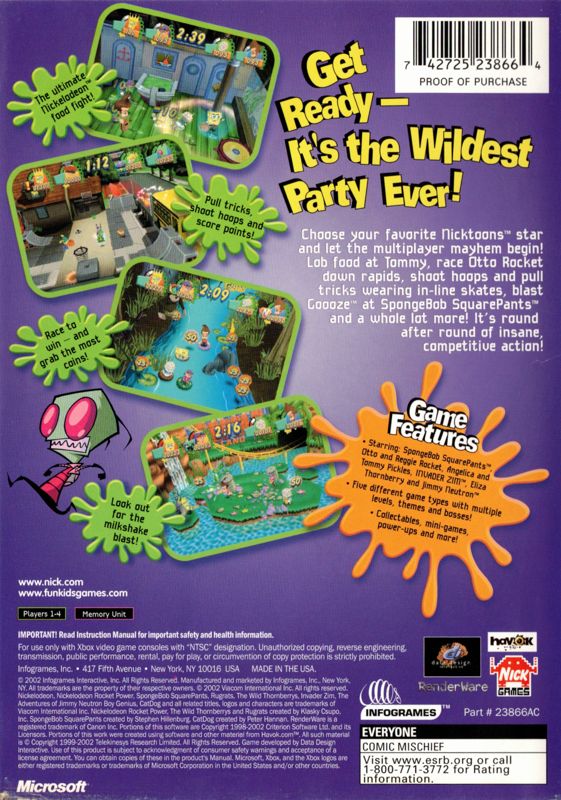 Back Cover for Nickelodeon Party Blast (Xbox)