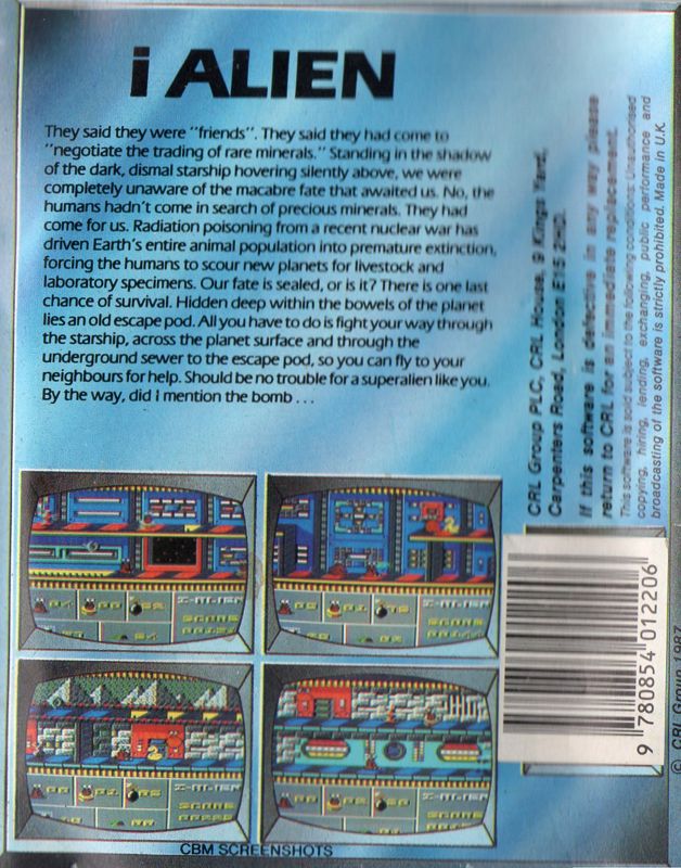 Back Cover for I-Alien (Amstrad CPC)