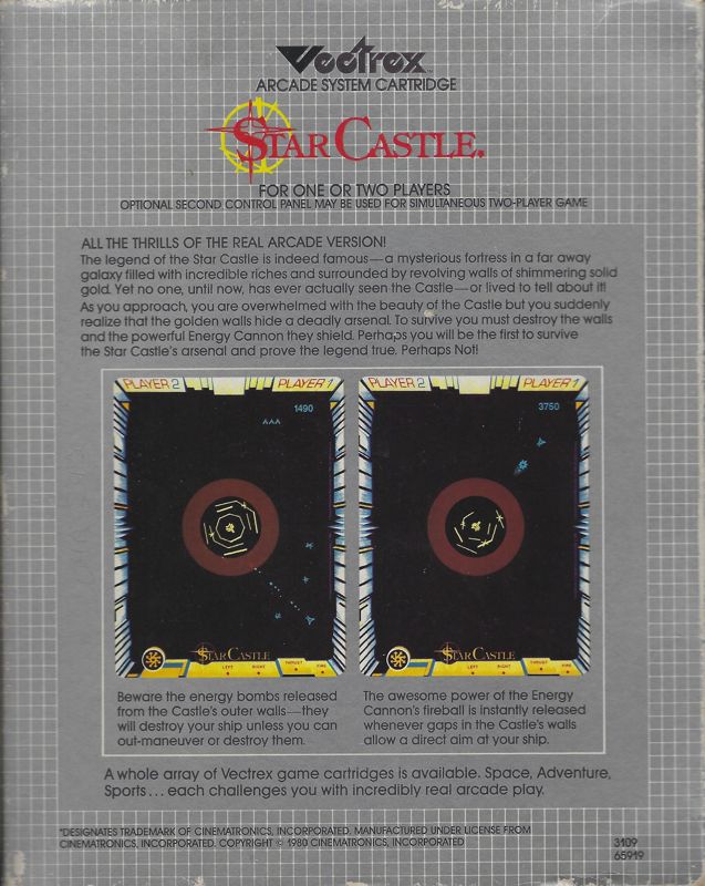 Back Cover for Star Castle (Vectrex)