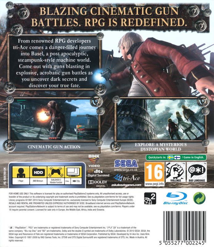 Back Cover for Resonance of Fate (PlayStation 3)