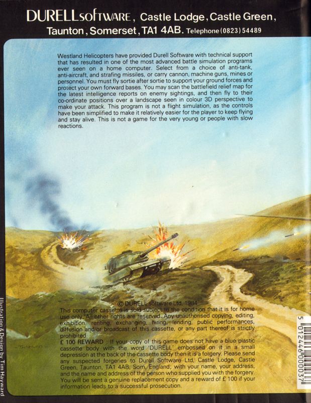 Back Cover for Combat Lynx (ZX Spectrum) (Original 1984 release)
