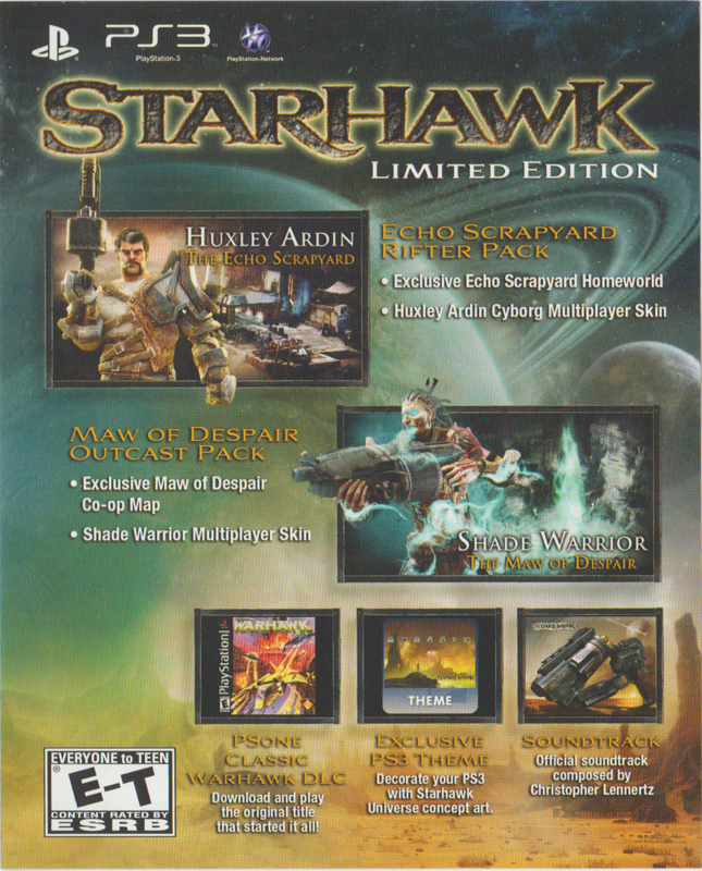 Extras for Starhawk (Limited Edition) (PlayStation 3): "Limited Edition" insert (front)